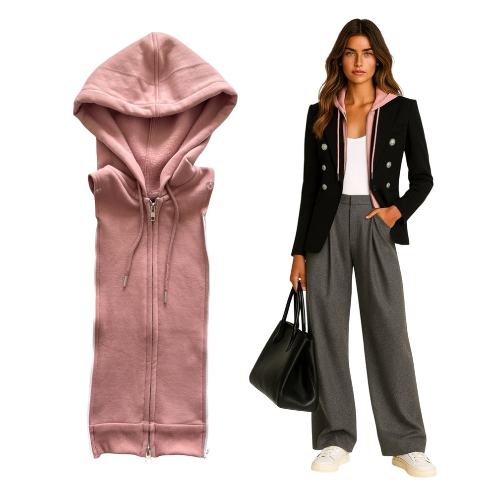 Women's Pink Hooded Zip Vest